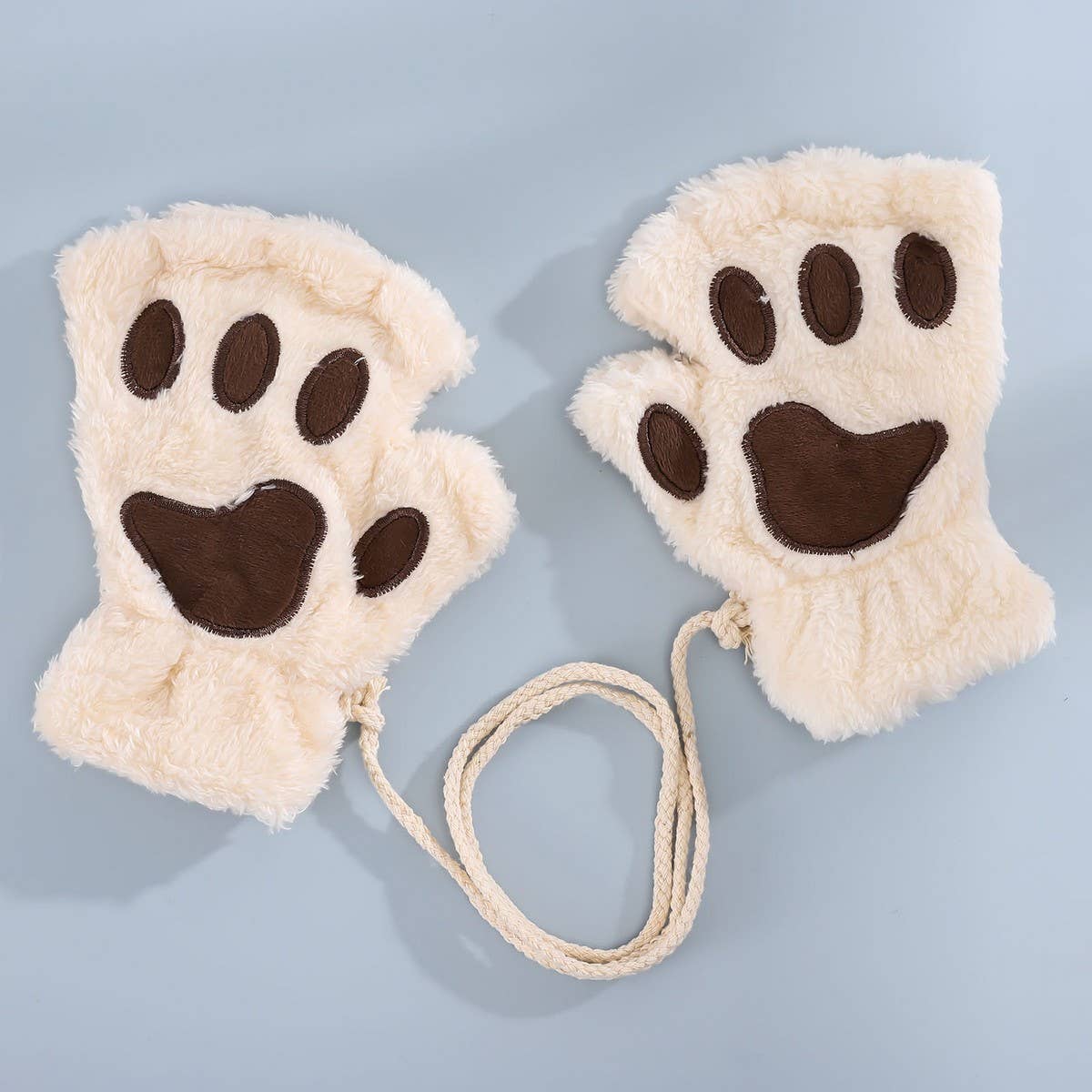 CARTOON CAT PAW BEAR PAW PLUSH HALF FINGER GLOVES_CWAG0175