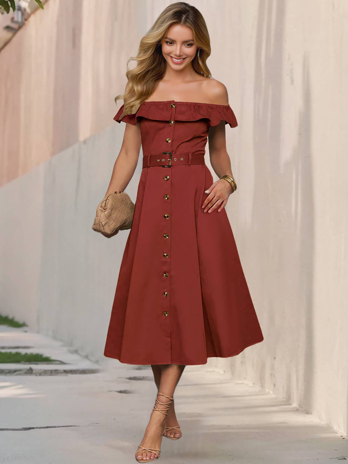 Fashionable and retro one-shoulder dress