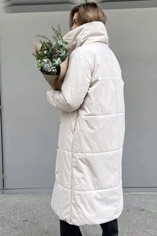 CWOCO0369_STAND COLLAR LONG SLEEVE LONG COTTON-PADDED COAT