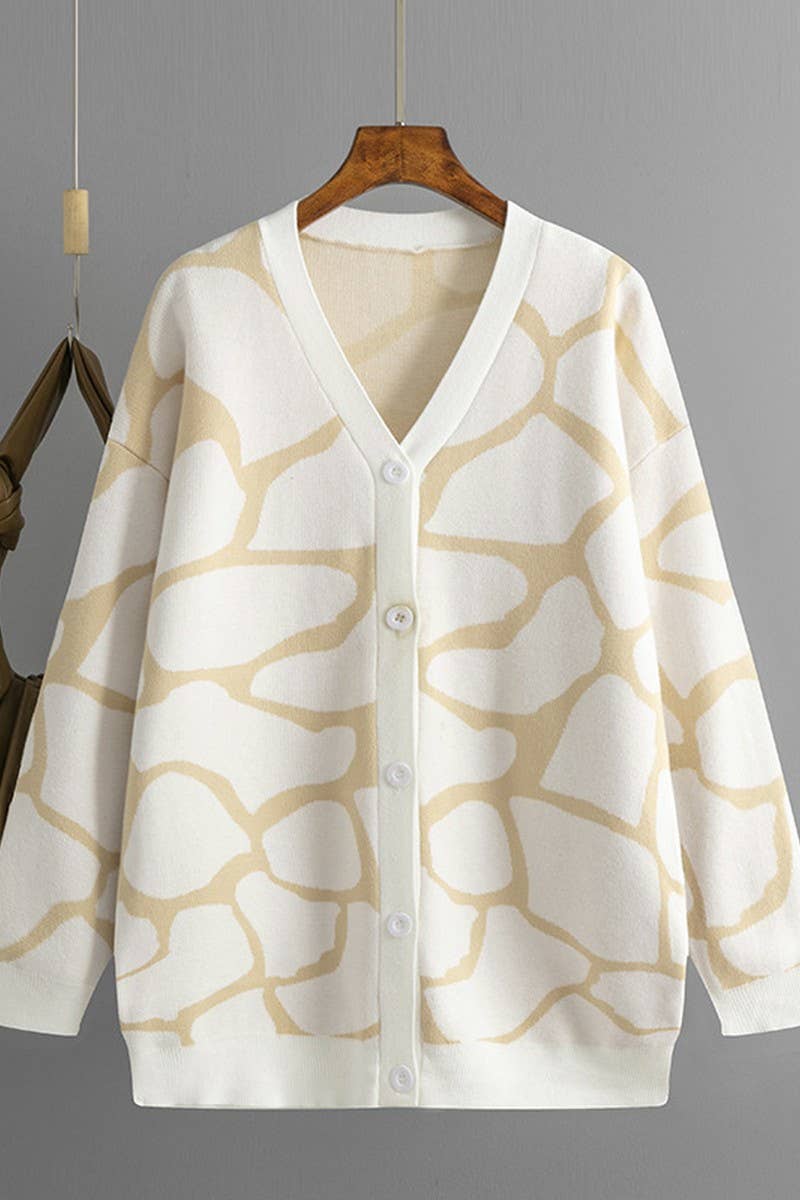 CWOCAL00664_JACQUARD KNIT V NECK LONGLINE CARDIGAN