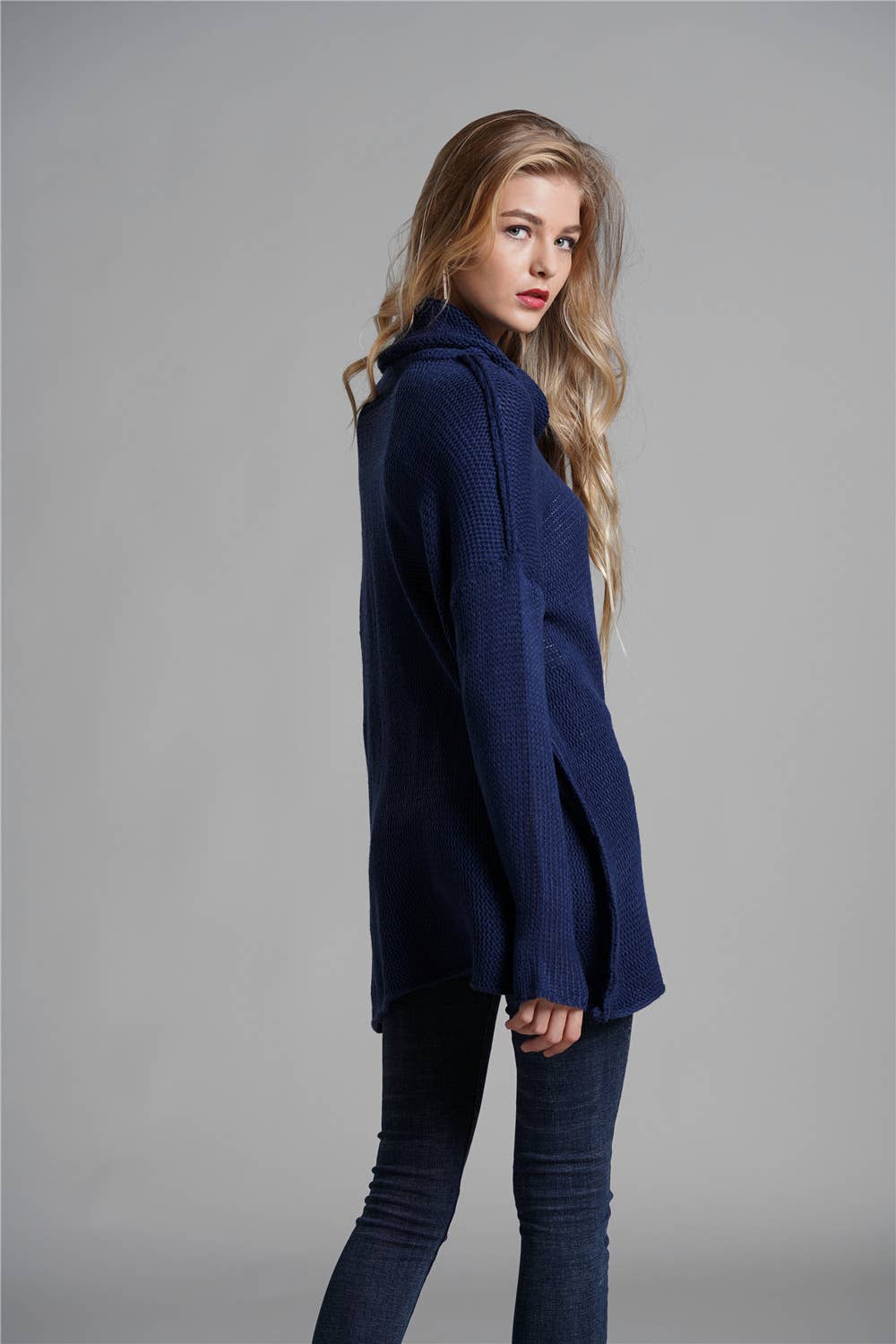 Turtleneck loose solid color sweater for women