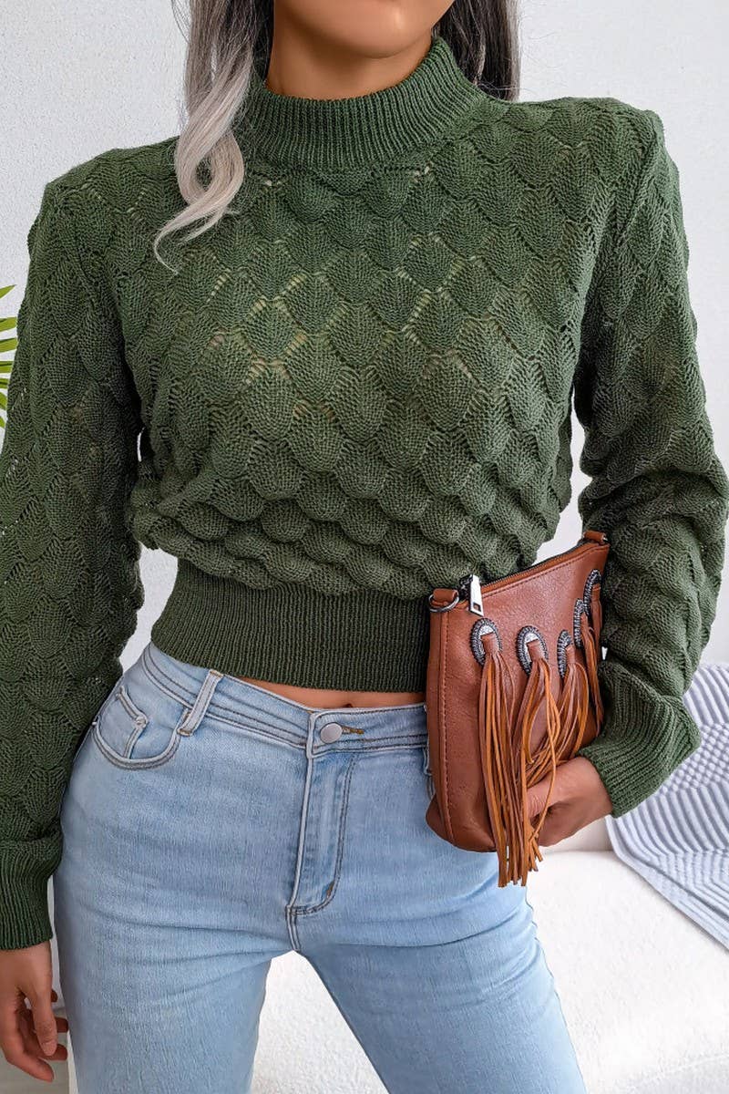 WOMEN SCALES PATTERN KNITTED HIGH NECK SWEATER_CWOSWL0465