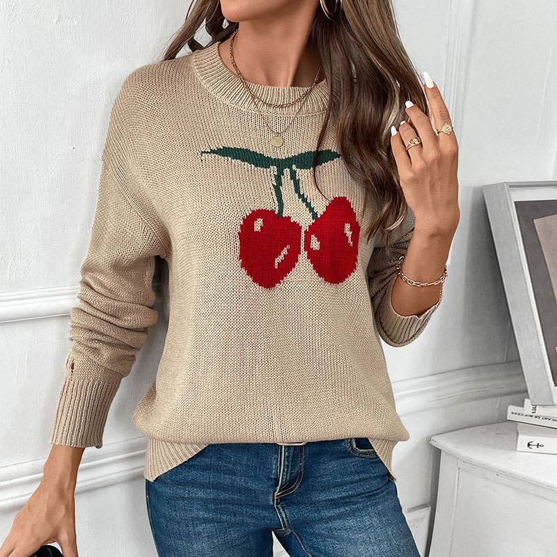 Valentine's Day cherry jacquard knitted sweater