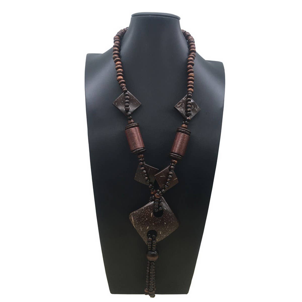 BOHEMIAN COCONUT WOOD BEAD LONG NECKLACE_CWMM4552