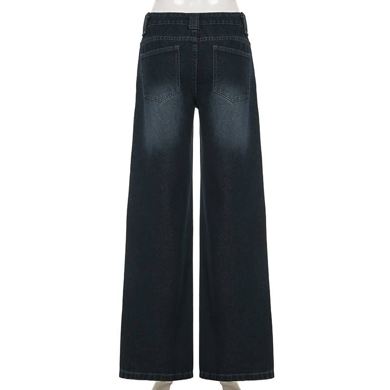 VINTAGE WASH WASH STRAIGHT LEG WIDE-LEG JEANS