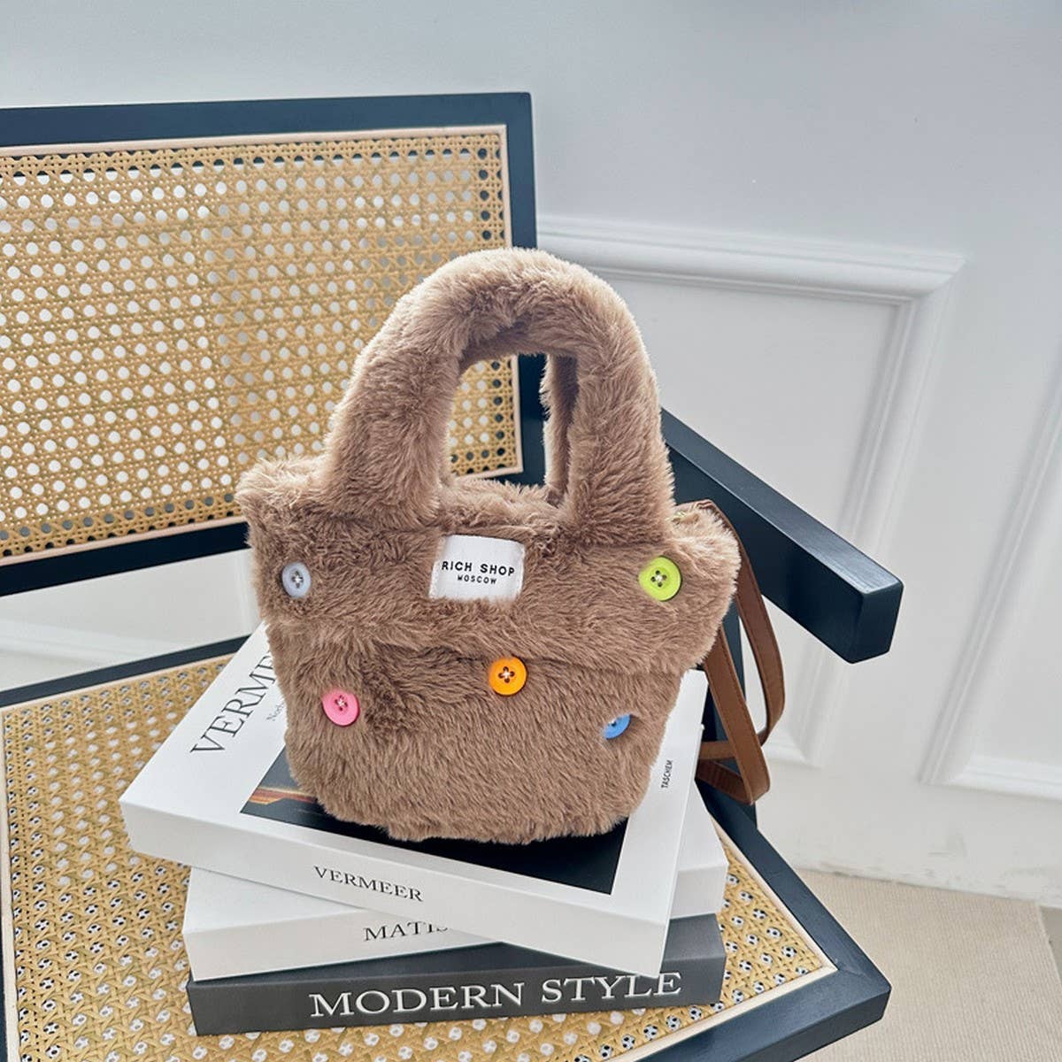 Fluffy Button Shoulder Bag Women Plush Fur_CUAB00590