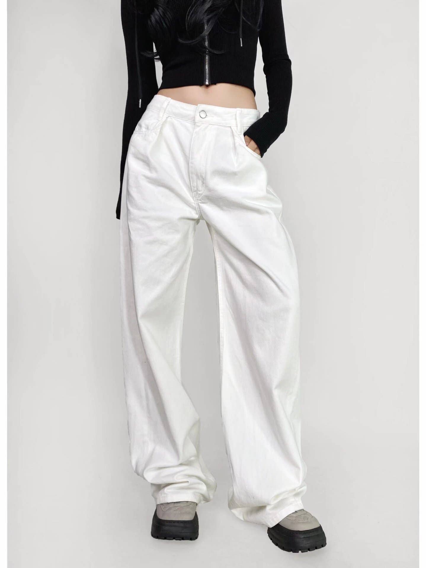 Tide wash polish white pleated micro-cone jeans