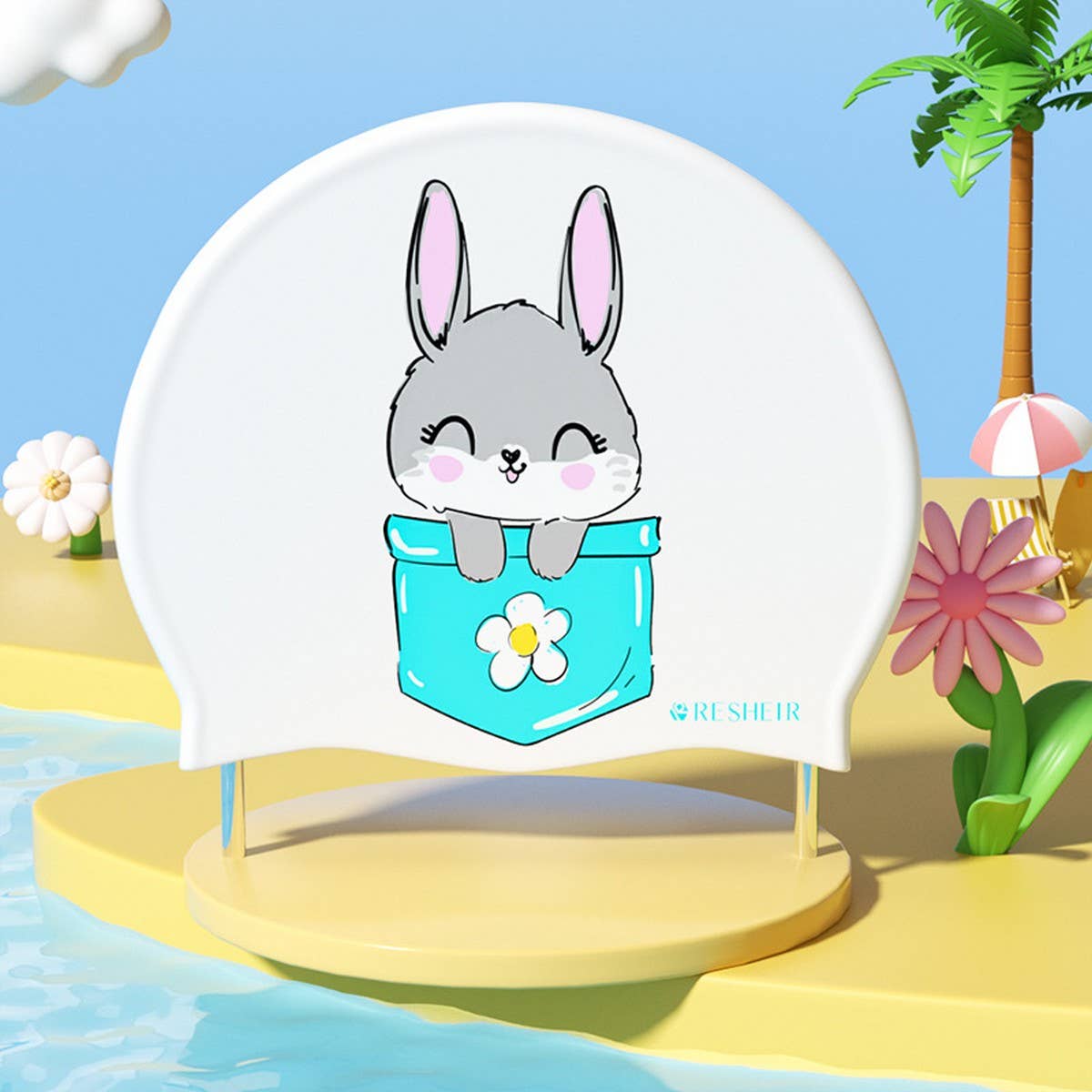 Girls' Silicone Swim Cap ? Cute Cartoon, Ear Cover