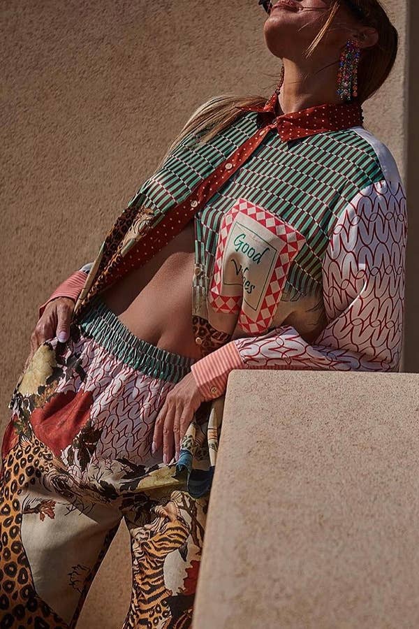 LEOPARD PRINT LONG SLEEVE SHIRT AND TROUSERS SUIT