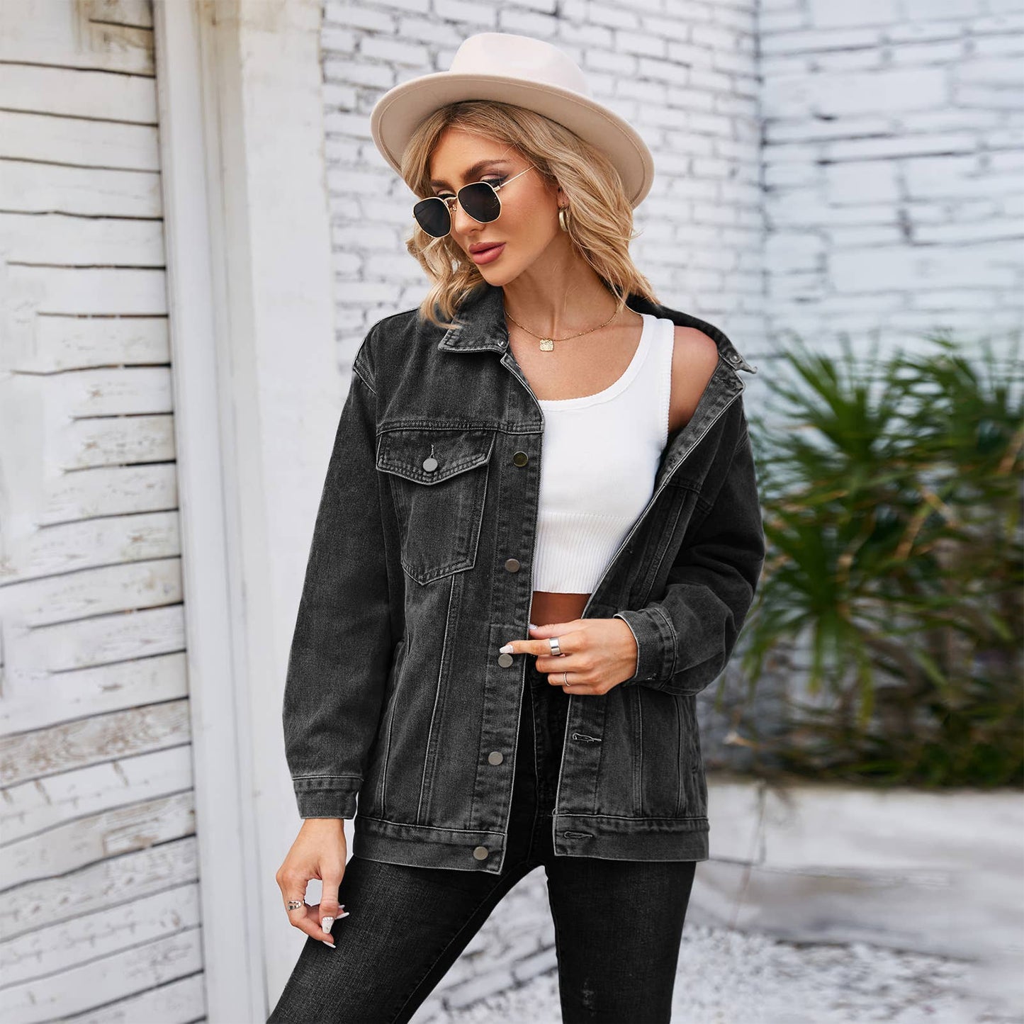 WASHED LOOSE DENIM JACKET MID-LENGTH TOP