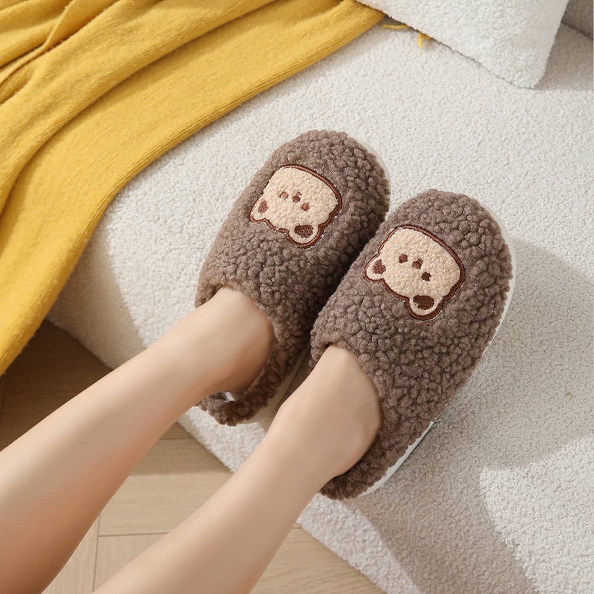 CUTE CARTOON BEAR PLUSH WARM COTTON SLIPPERS