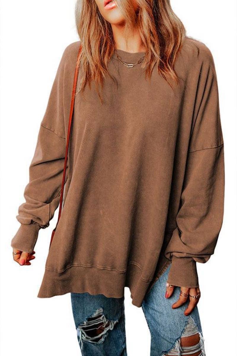 CWOHOL1055_SOLID COLOR CREW-NECK LONG-SLEEVED SLIT HOODIE