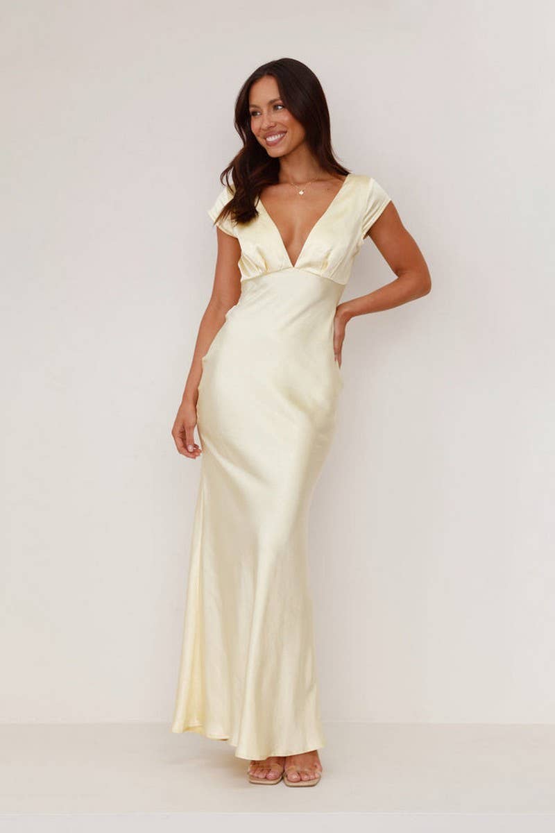 CWDMD5552_ELEGANT DEEP?V BACKLESS BODYCON MIDI DRESS