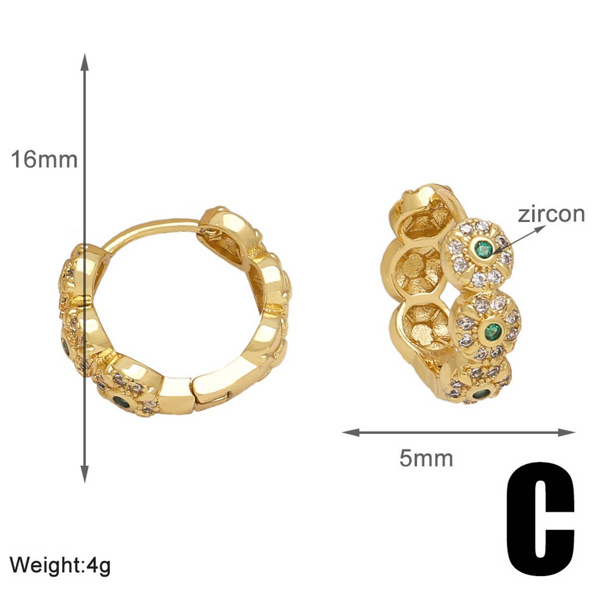 ROUND INLAID ZIRCON GOLD-PLATED EARRINGS