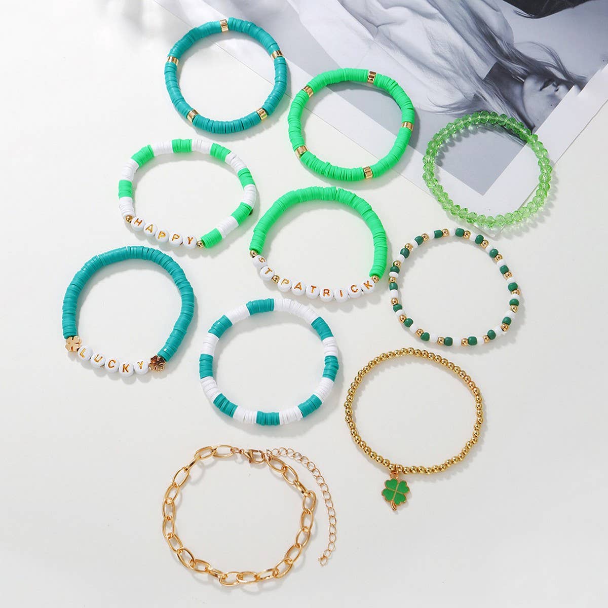 ST. PATRICK'S DAY FOUR LEAF CLOVER BRACELET SET_CWMM3499