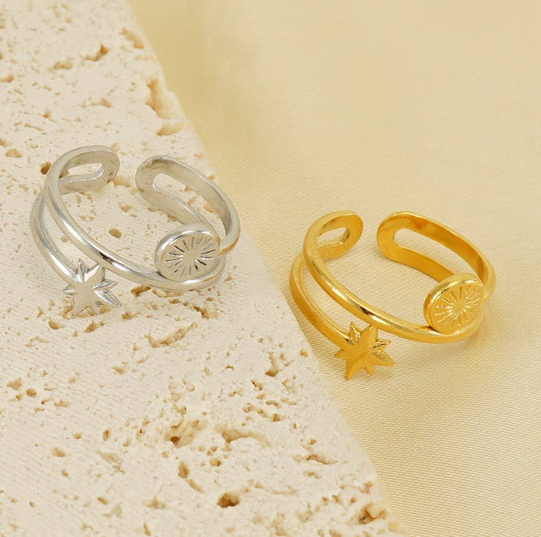 18K STAINLESS STEEL STAR COLD WIND DOUBLE RING
