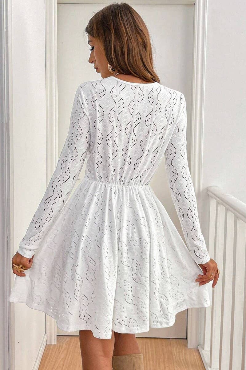 CWDSD8534_SOLID LACE PATCHWORK SCALLOP HEM MINI SUNDRESS