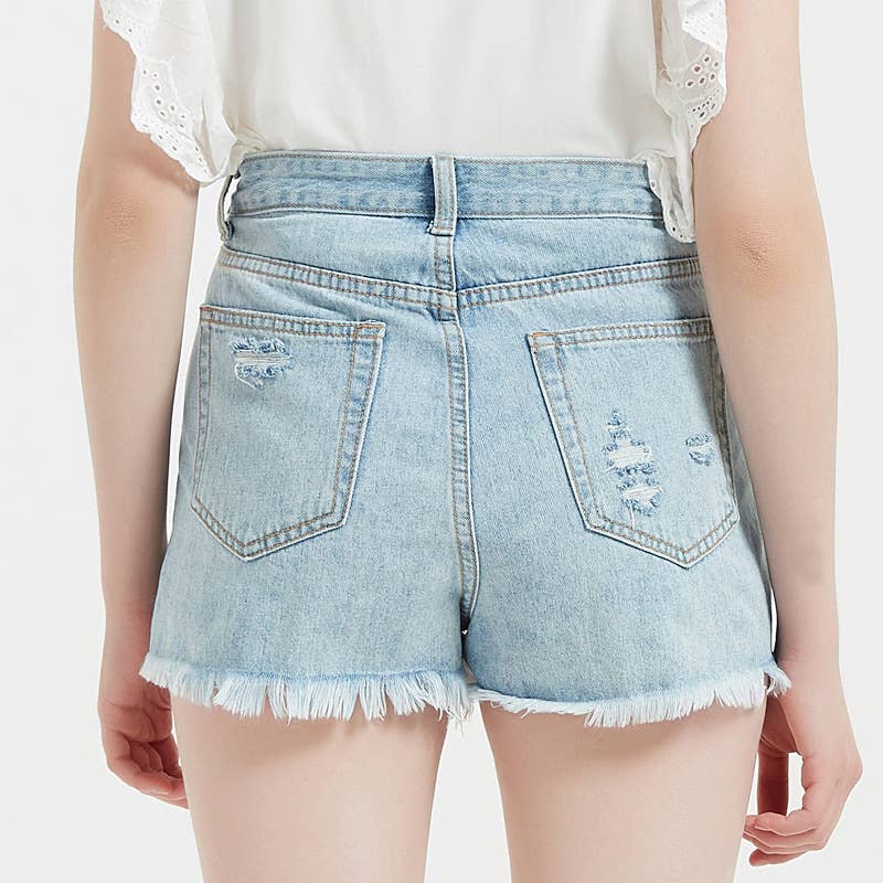 HIGH-WAISTED RIPPED HOT PANTS DENIM SHORTS