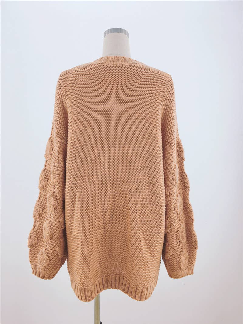 KNIT CARDIGAN PUFFY SLEEVE COAT SWEATER