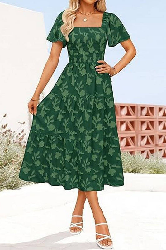 CWDMD6367_SQUARE NECK BOHEMIAN FLORAL MIDI DRESS