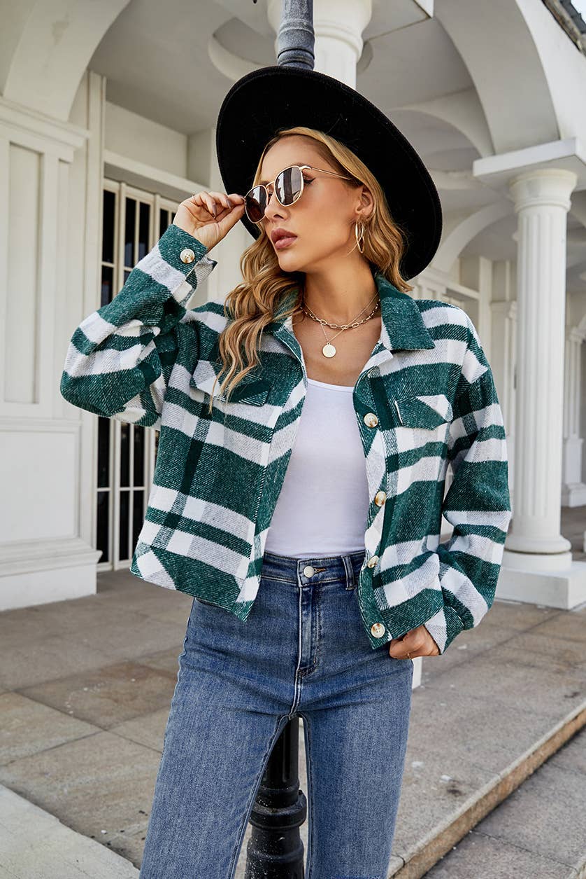 LAPEL PLAID SHIRT SHORT WOOL COAT
