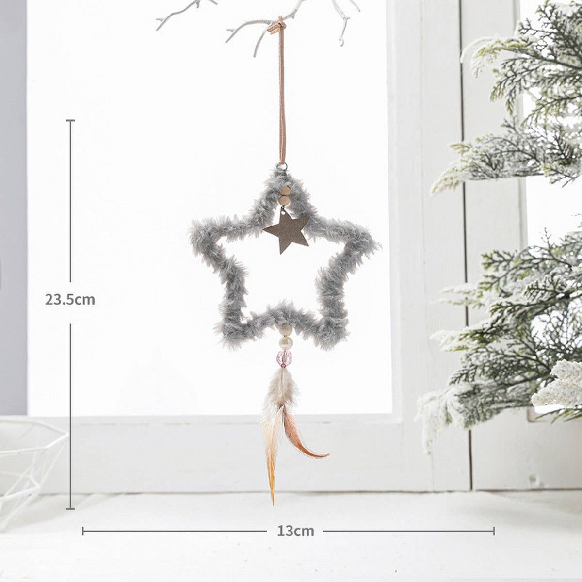 Five-Pointed Star Plush Feather Xmas Hanging Decor