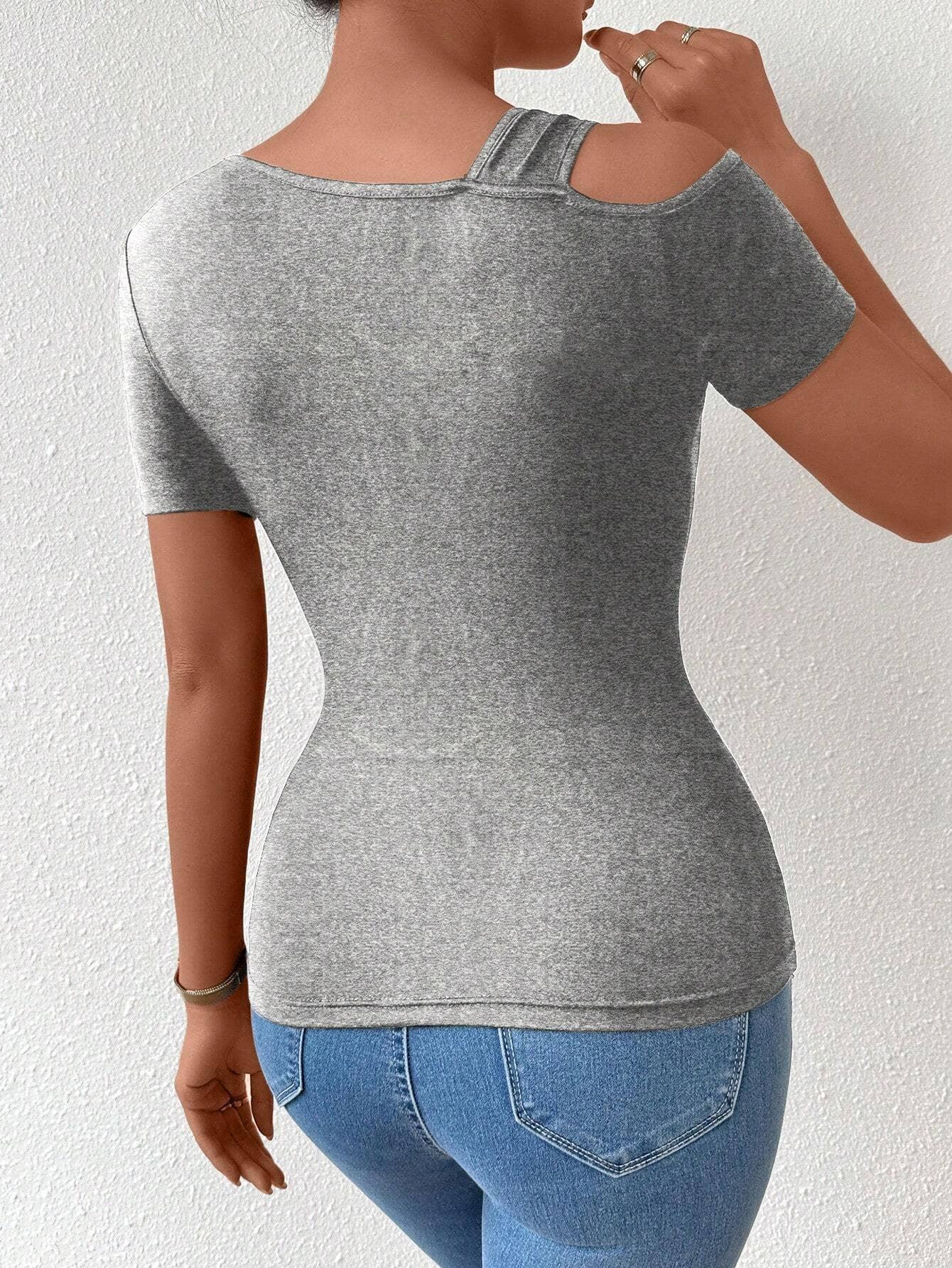 Fashion simple diagonal collar irregular top