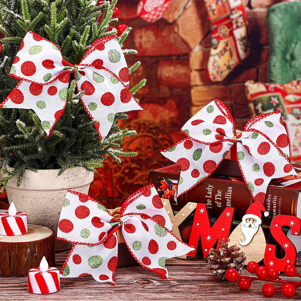 CWMM10190_POLKA DOT CHRISTMAS BOW DECORATIONS