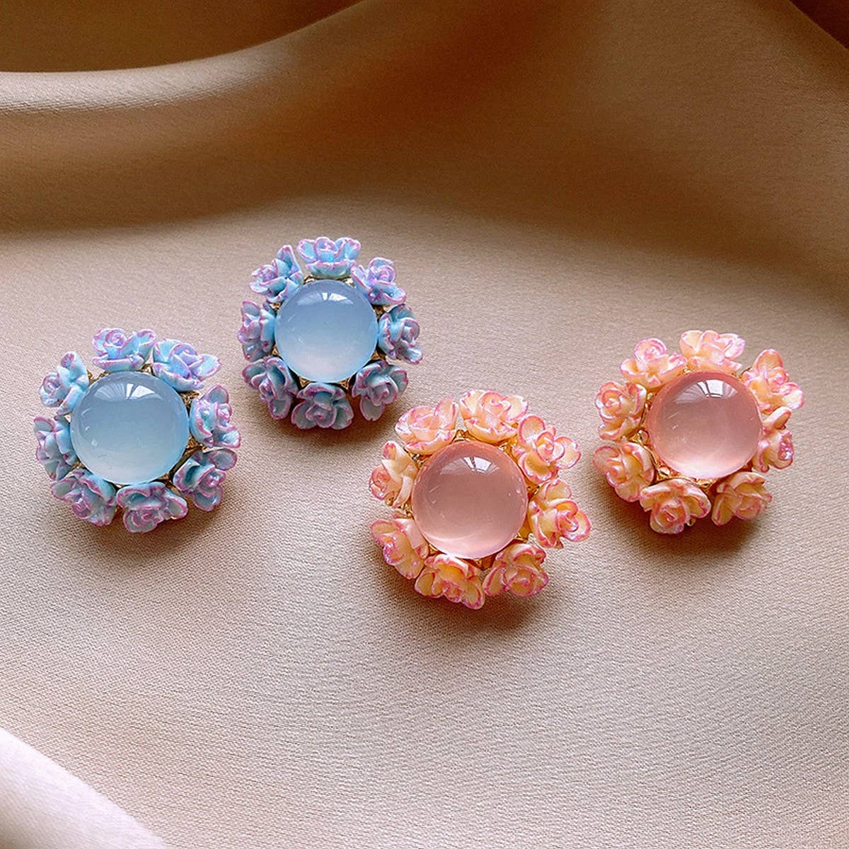 SWEET GIRLY ROUND FLOWER EARRINGS