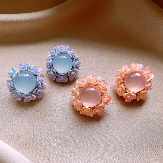 SWEET GIRLY ROUND FLOWER EARRINGS