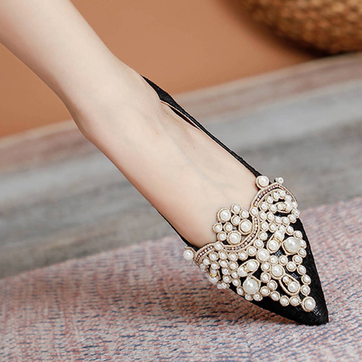 Lace Pearl Ballet Flats for Women, Bridal Style