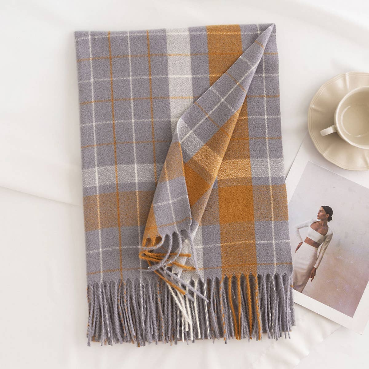 Plaid Scarf - Soft Faux Cashmere Winter Neck Wrap_CWASC0444