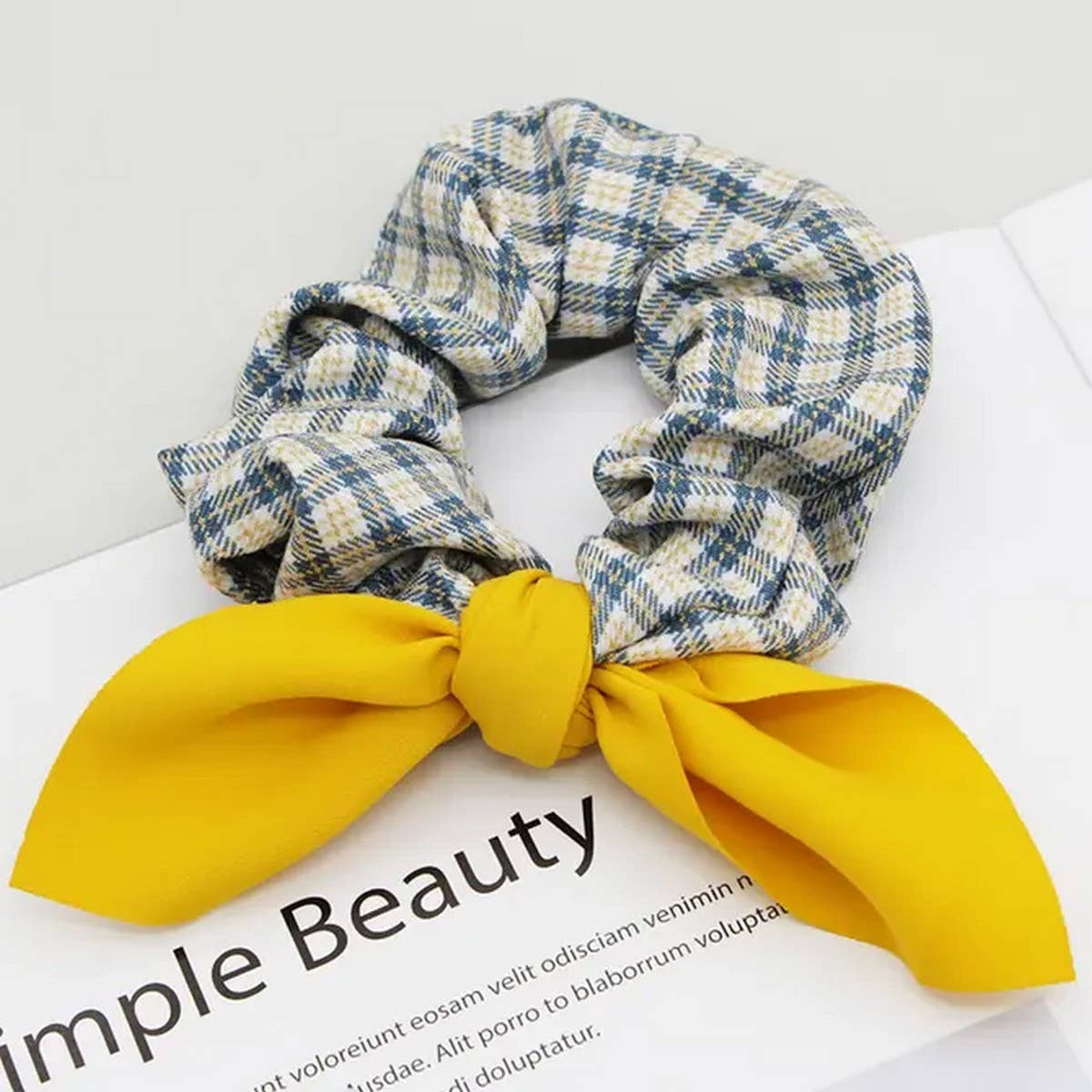 5PCS GINGHAM CLOTH BOW TIED SCRUNCHIE_CWAHA0178