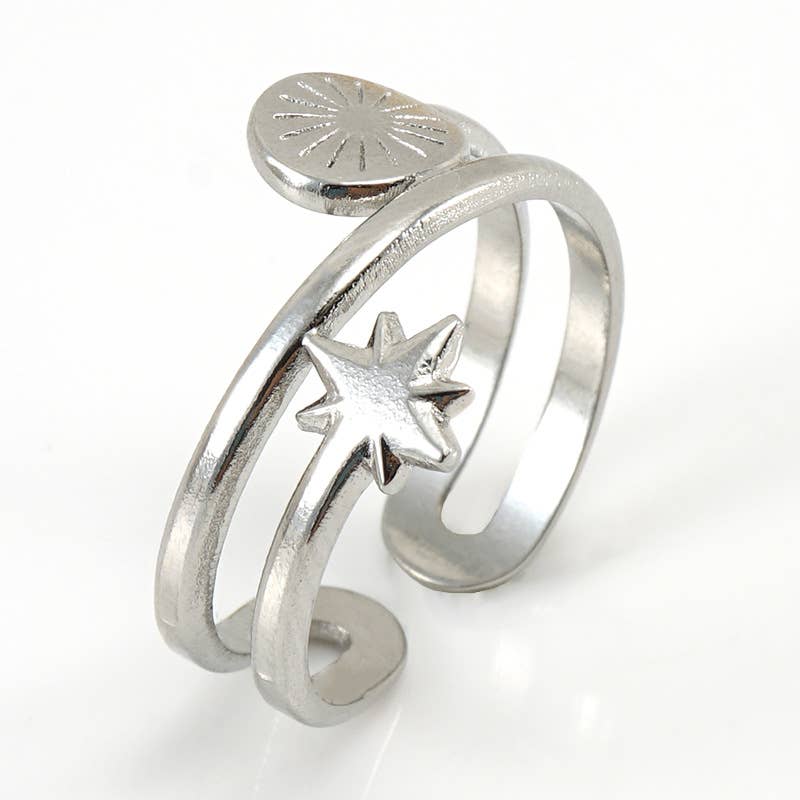 18K STAINLESS STEEL STAR COLD WIND DOUBLE RING