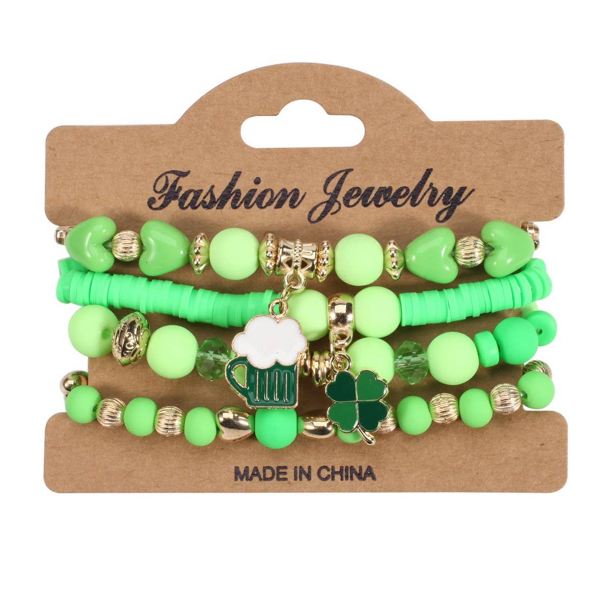 CWAJE05682_ST PATRICK CLOVER GREEN LUCKY CHARM BRACELET SET