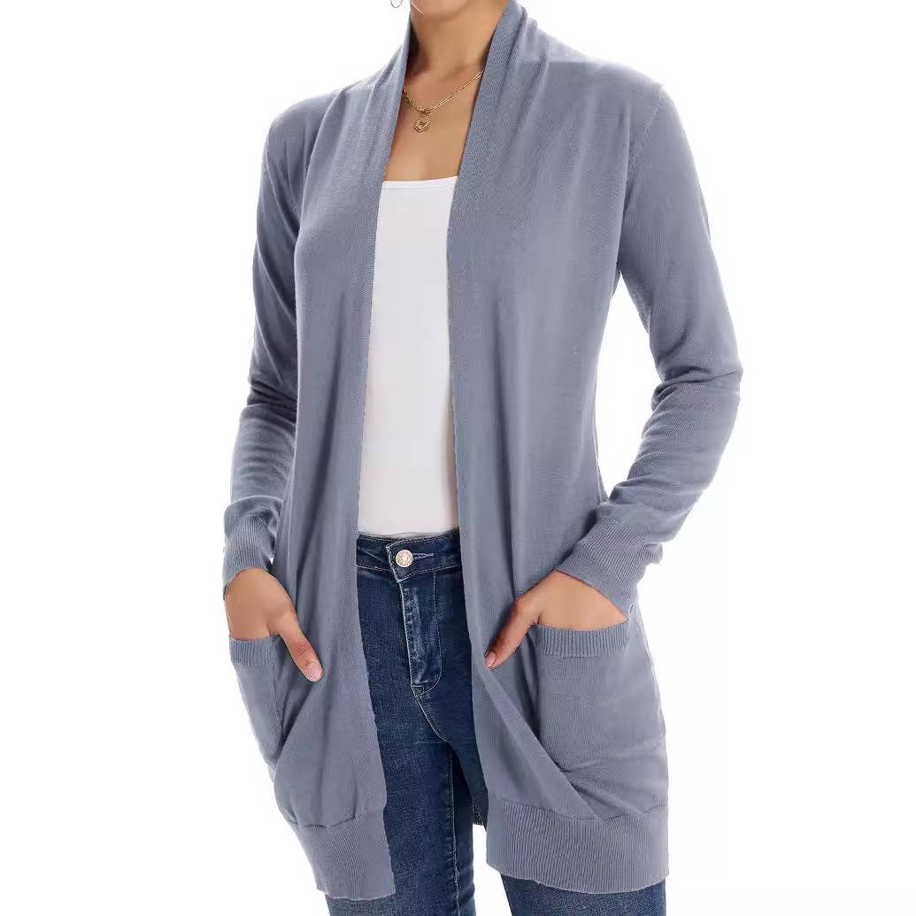 SIMPLE LONG CARDIGAN WITH POCKET IN SOLID COLOR