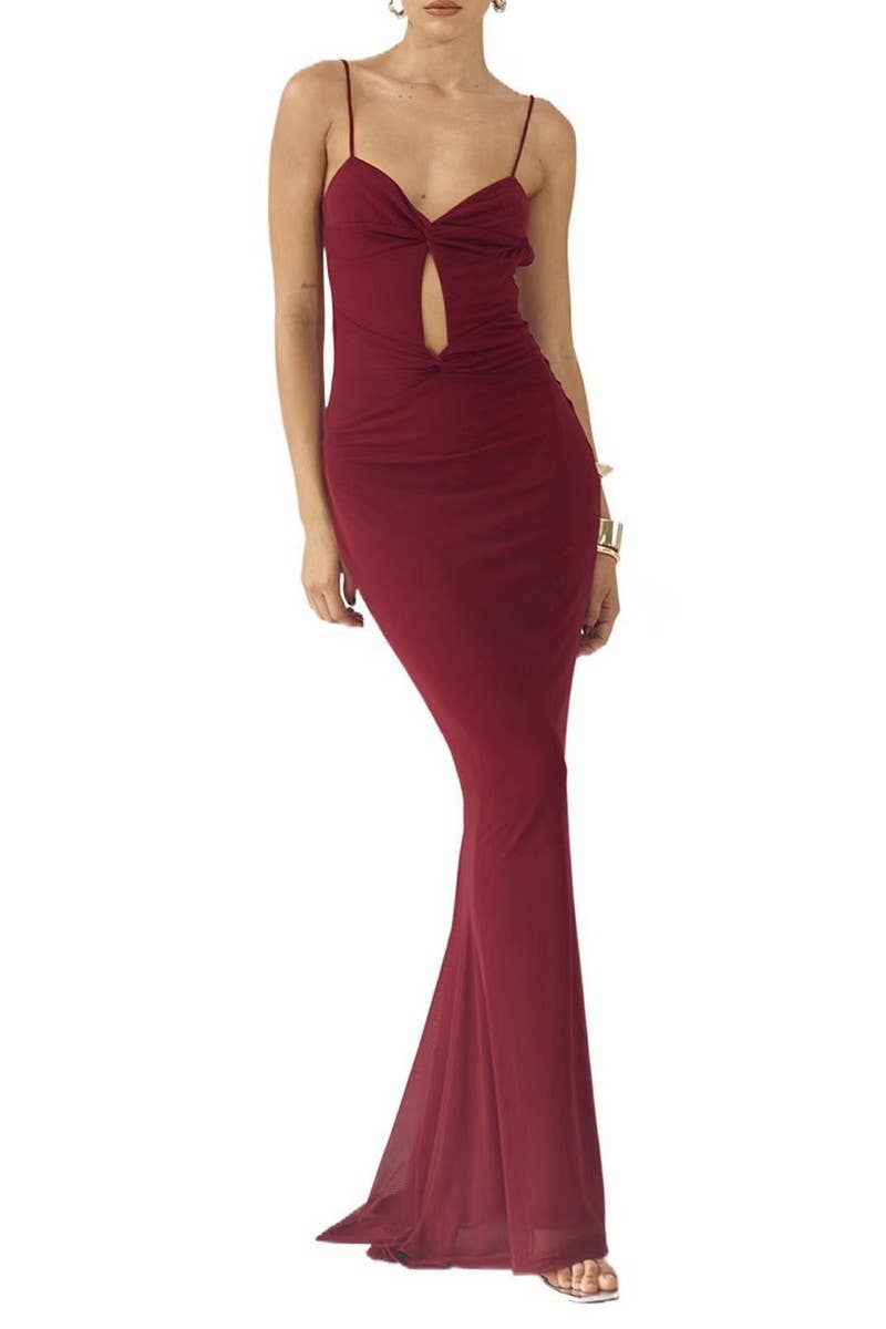 CWDMD5695_SPAGHETTI STRAP FLORAL MESH SEXY MAXI DRESS