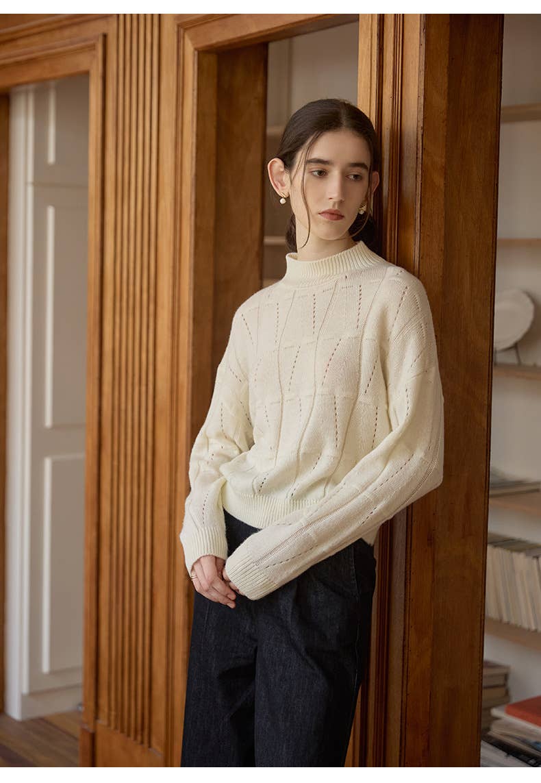 Temperament half turtleneck wool blend sweater