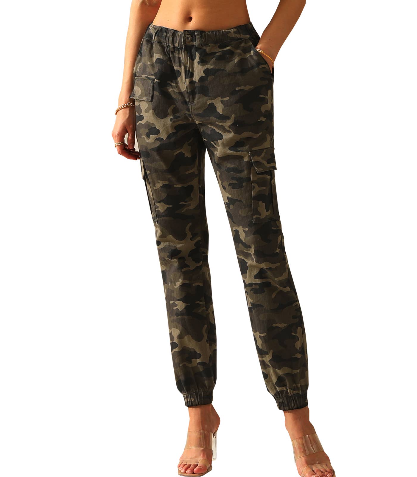 CWBLP400-1_Elastic Waist Camo Cargo Pants Cotton Work Pants
