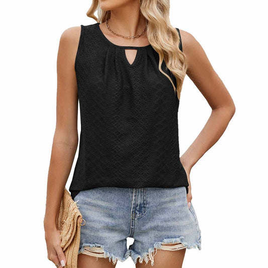 Round neck pleated hollow solid color vest