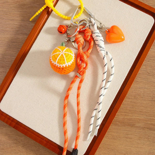 Handmade Orange Keychain with Heart & Bell