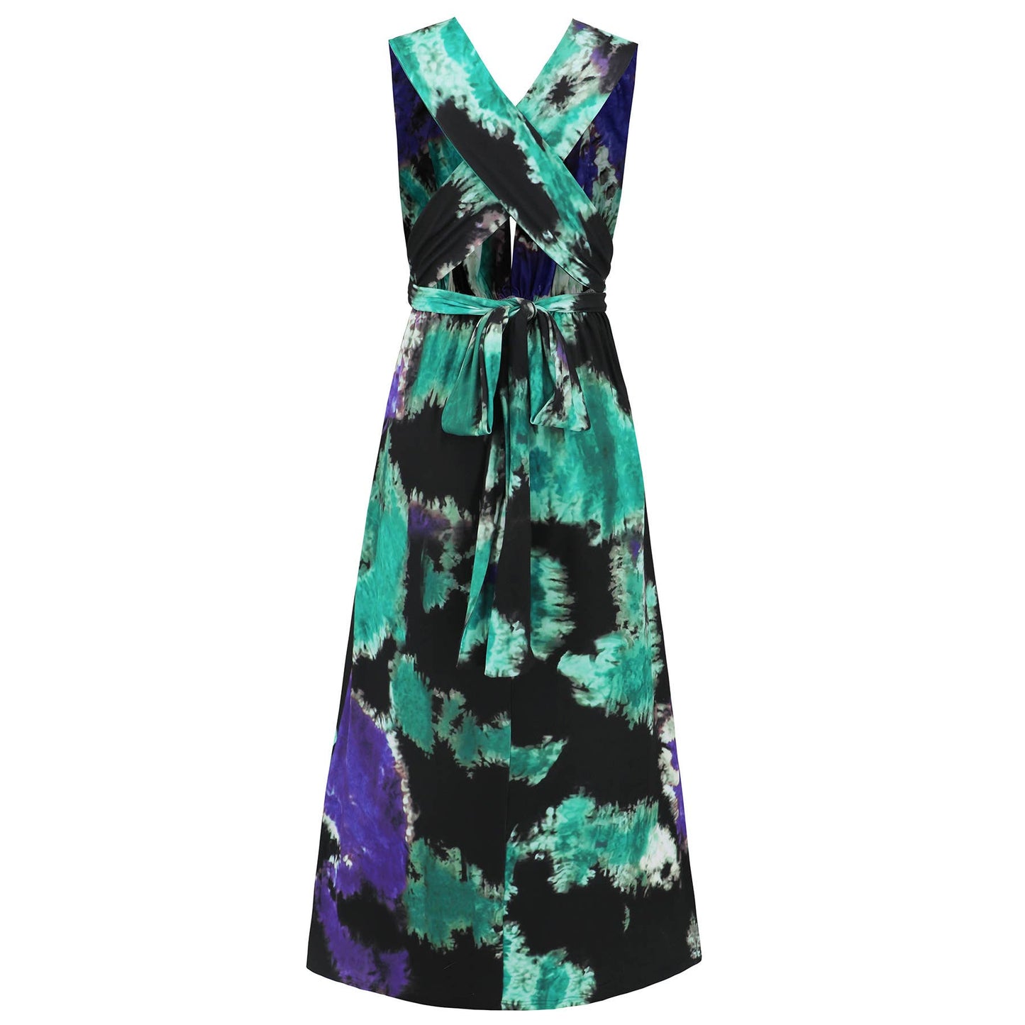 Trendy Sleeveless Tie-Dye Halter Neck Dress