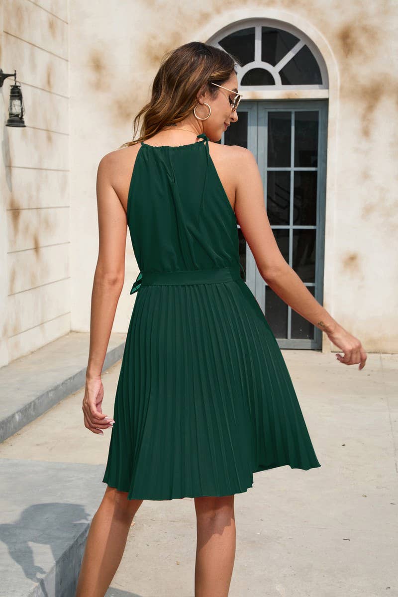 CWDSD4008_SOLID COLOR WAISTBAND SHORT DRESS