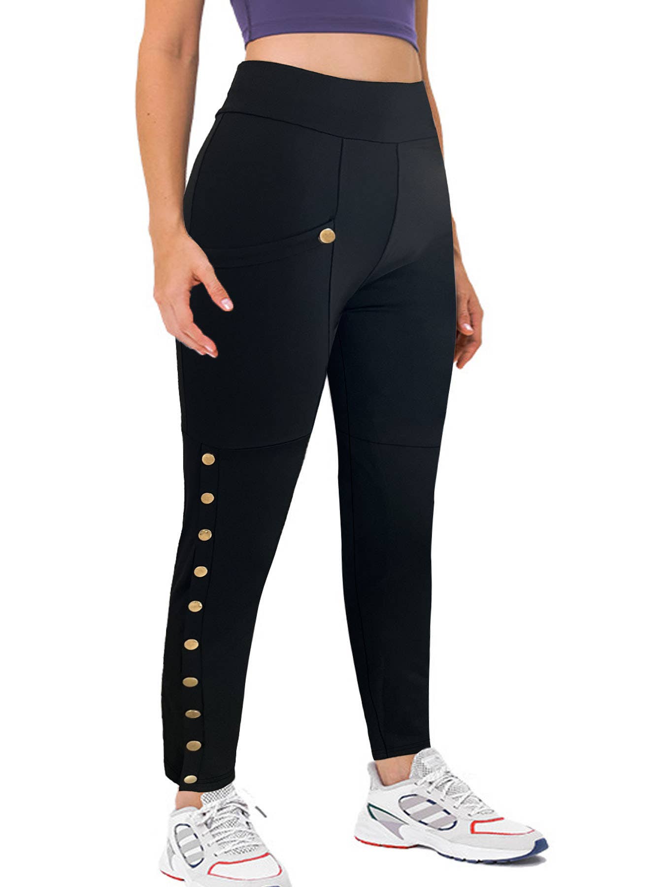 SOLID COLOR STRETCH HIP-LIFTING SLIM-FIT PANTS