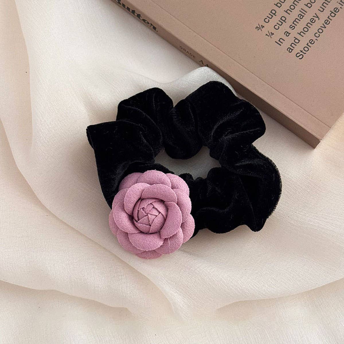 NEW BLACK VELVET PINK CAMELLIA HAIRPIN