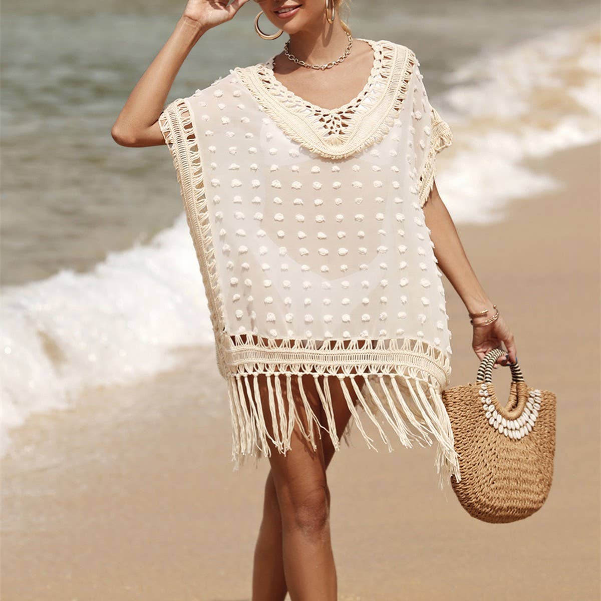 SPLICED TASSEL CROCHET BEACH COVER-UP_CWMM1229