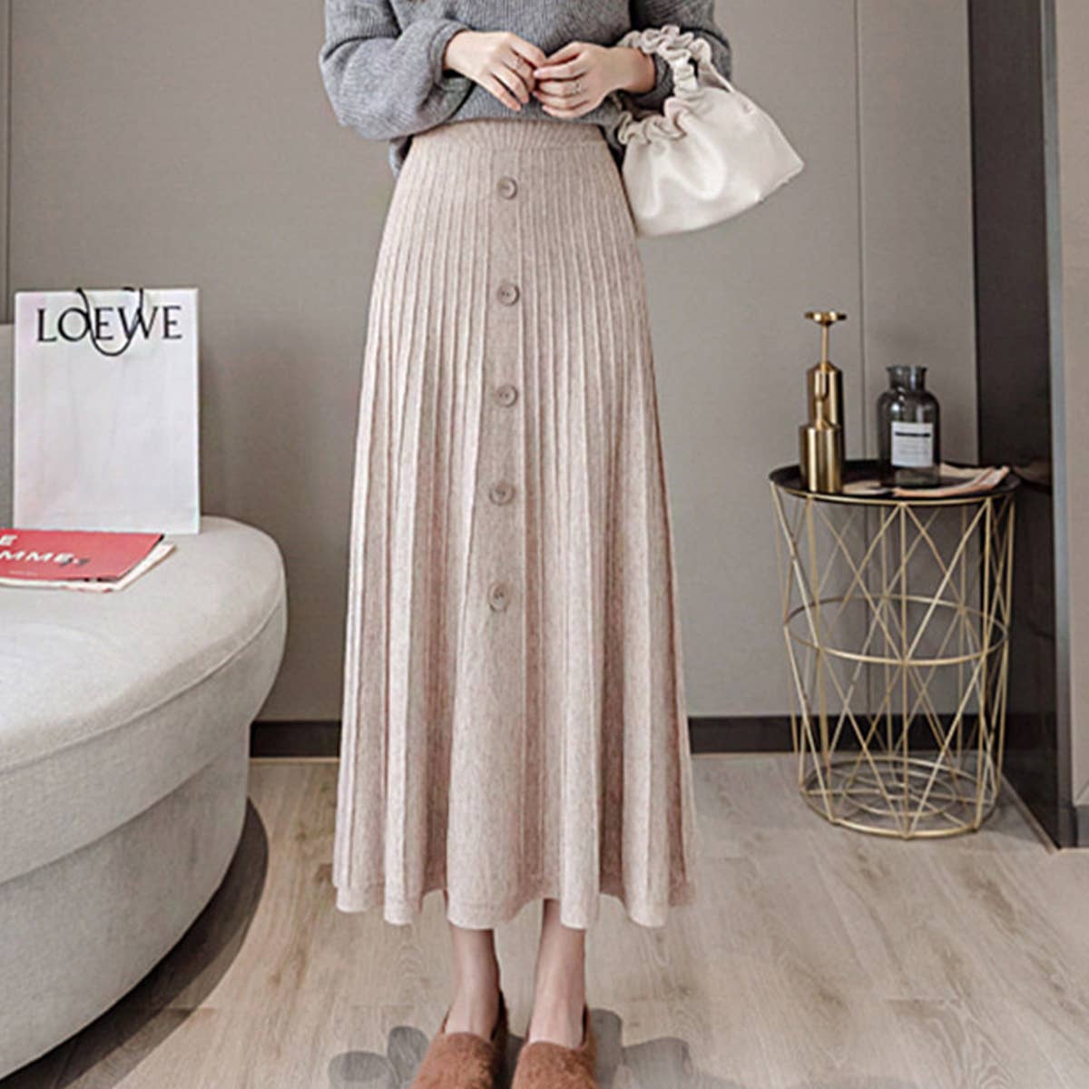 SINGLE BREASTED HIGH WAIST KNITTED SKIRT