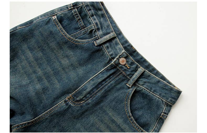 Retro high-waisted simple loose wide-leg jeans