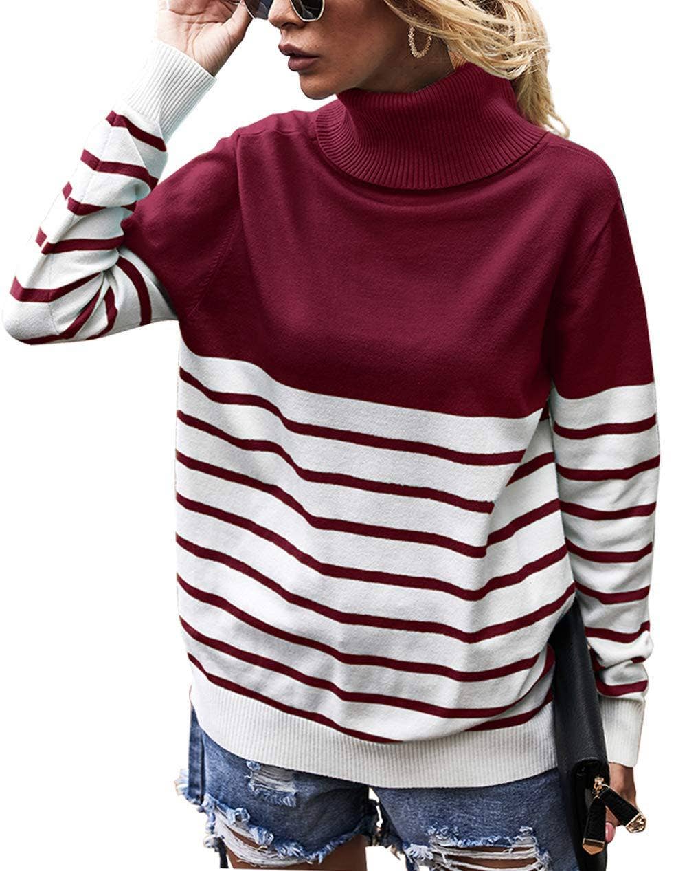 STRIPED COLOR MATCHING LONG-SLEEVED SWEATER