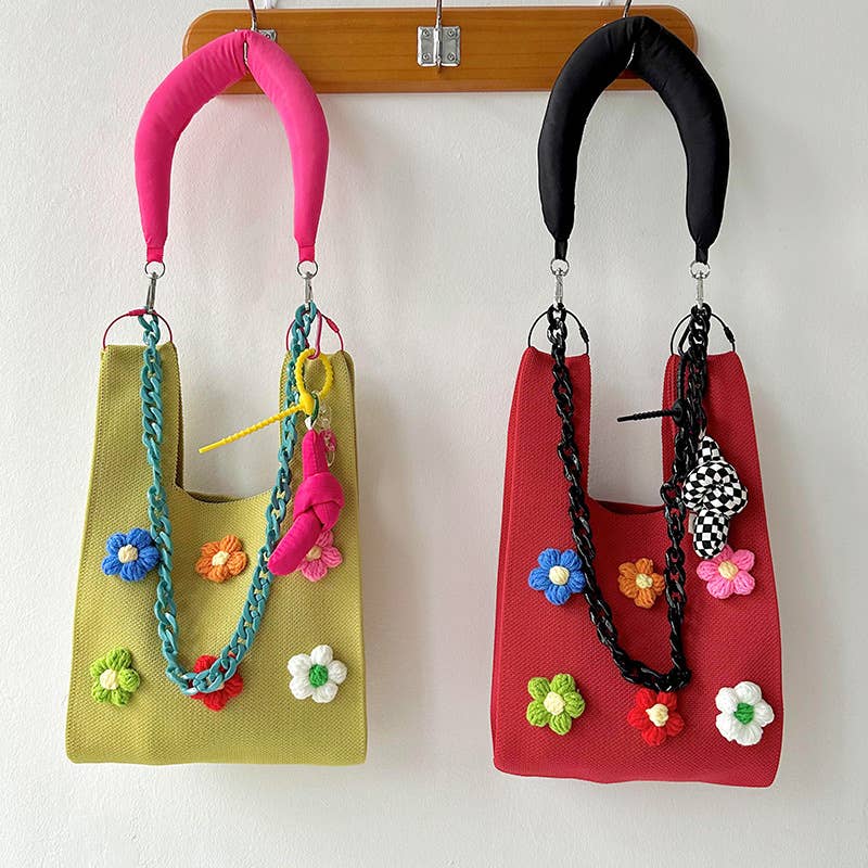Cute colorful flower knitted single-shoulder bag